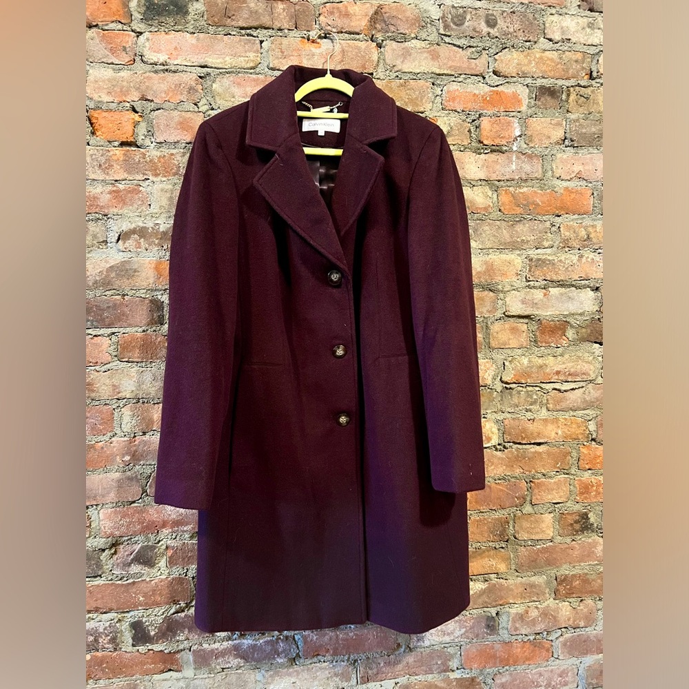 CK CASHMERE Wool Blend Coat Size 14 Purple Calvin Klein